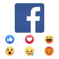 Facebook logo and reactions / emoticon set button vector illustration Royalty Free Stock Photo