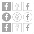 Facebook icons set gray