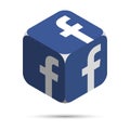 Facebook logo, Isometric Cube with Classical Facebook Sign on the sides