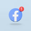 Facebook Logo with 1 Notification on Blue Background