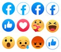 Facebook logo and reactions set vector