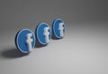 Facebook logo in white and blue isolated in background, all in 3d