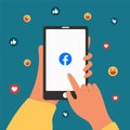 Facebook play illustration Have mobile phones and people Has social icons