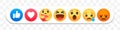 Facebook reaction emoji faces, thumb up and like