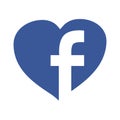 Facebook icon in heart for valentine`s day social network holiday symbol