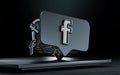 Facebook social icon 3d render on dark background