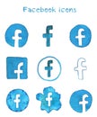 Facebook watercolour icon set blue drawing ecoline