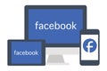 Facebook social media app on smartphone, desktop and tablet device concept