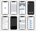 Facebook social network interface template on Apple Iphone smartphones. Facebook social media mockup