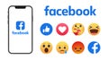 Facebook symbols, profile. Facebook template frame. Facebook mockup. Emoticon buttons. Emoji Reactions for Social Network. Smart