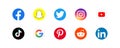 Facebook, tik tok, twitter, instagram, youtube, snapchat, pinterest, reddit, linkedin - Collection of popular social media logo. Royalty Free Stock Photo