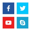 Facebook, twitter, youtube, skype logo printed on white paper.