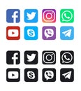 Facebook, WhatsApp, Twitter, Instagram, Youtube, Skype, Viber and Telegram logos