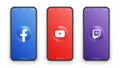 Facebook YouTube Twitch Logo On Iphone Screen Vector Set