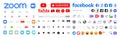 Facebook, Zoom icons, symbols. Template frame for social media. Screen interface. Youtube, youtube kids, YouTube Music, YouTube TV