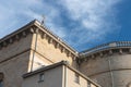 The facede of Cathedral of Christ the King in Katowice, Silesia, Poland. Classicist modernism from XX century. Dolomite wall of