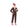Faceless business woman silhouette in fashionable suit, costume holding folder papers. Office manager, worker secretary