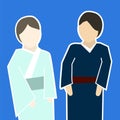 faceless character, couple woman and man in summer tradition Japanese dress or Yukata