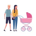 Faceless couple and baby carriage Royalty Free Stock Photo