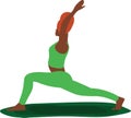 Faceless empty blank emotion African girl is standing in warrior pose yoga Asana on a yoga mat