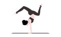 Faceless empty blank emotions of a woman standing in Bhuja Vrischikasana Arm Balance Scorpion Pose