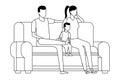 Faceless family sofa together in black and white