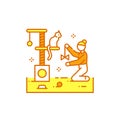 Faceless girl playing with a cat color line icon. Cute cat sitting on scratching post. Royalty Free Stock Photo