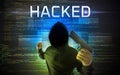 Faceless hacker on code background Royalty Free Stock Photo