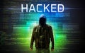 Faceless hacker on code background Royalty Free Stock Photo