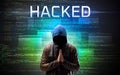 Faceless hacker on code background Royalty Free Stock Photo