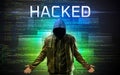 Faceless hacker on code background Royalty Free Stock Photo