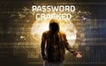 Faceless hacker at work, security concept