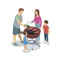 Family cooking at grill Royalty Free Stock Photo