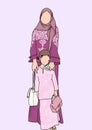 Faceless Illustrated Portrait of a Women and a Little girl wearing Modern Baju Kurung