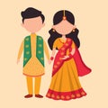 Faceless Indian Wedding Couple Character Wearing Traditional Attire and Standing on Beige Yellow Royalty Free Stock Photo