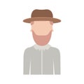 Faceless man half body with hat and shirt with short hair and beard on colorful silhouette