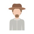 Faceless man half body with hat and shirt with short hair and goatee beard on colorful silhouette