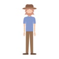 Faceless man with hat and t-shirt and pants and shoes with mid length hair and beard on colorful silhouette