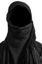 Faceless man under black veils, isolated on white background