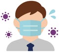 Faceless man upper body wearing a mask vector icon / Coronavirus / covid-19 influenza, hay fever etc. prevention