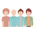 Faceless men in half body with casual clothes with short hair and hairstyles different in colorful silhouette