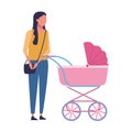 Faceless mother and baby carriage Royalty Free Stock Photo