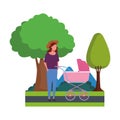 Faceless mother and baby carriage Royalty Free Stock Photo