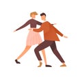 Faceless pair dancing lindy hop or boogie woogie. Cute man and woman enjoy party. Swing dancers couple of 1940s. Flat