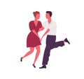 Faceless People Holding Hands And Dancing Lindy Hop Together. Man And Woman Dance Swing Or Boogie Woogie. Retro Couple