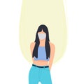 Faceless portrait illustration or silhouette of an abstract female in blue crop top and long blackhair