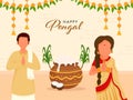 Faceless South Indian Couple Greeting Namaste With Festival Element And Floral Garland Toran Decorated Background For Happy