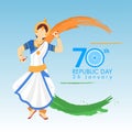 Faceless woman character doing classical dance with saffron and green brush stroke effect for 70th Republic Day. Royalty Free Stock Photo