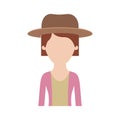 Faceless woman half body with hat and blouse with jacket and short hair in colorful silhouette Royalty Free Stock Photo