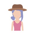 Faceless woman half body with hat and t-shirt sleeveless with collected hair and fringe in colorful silhouette Royalty Free Stock Photo